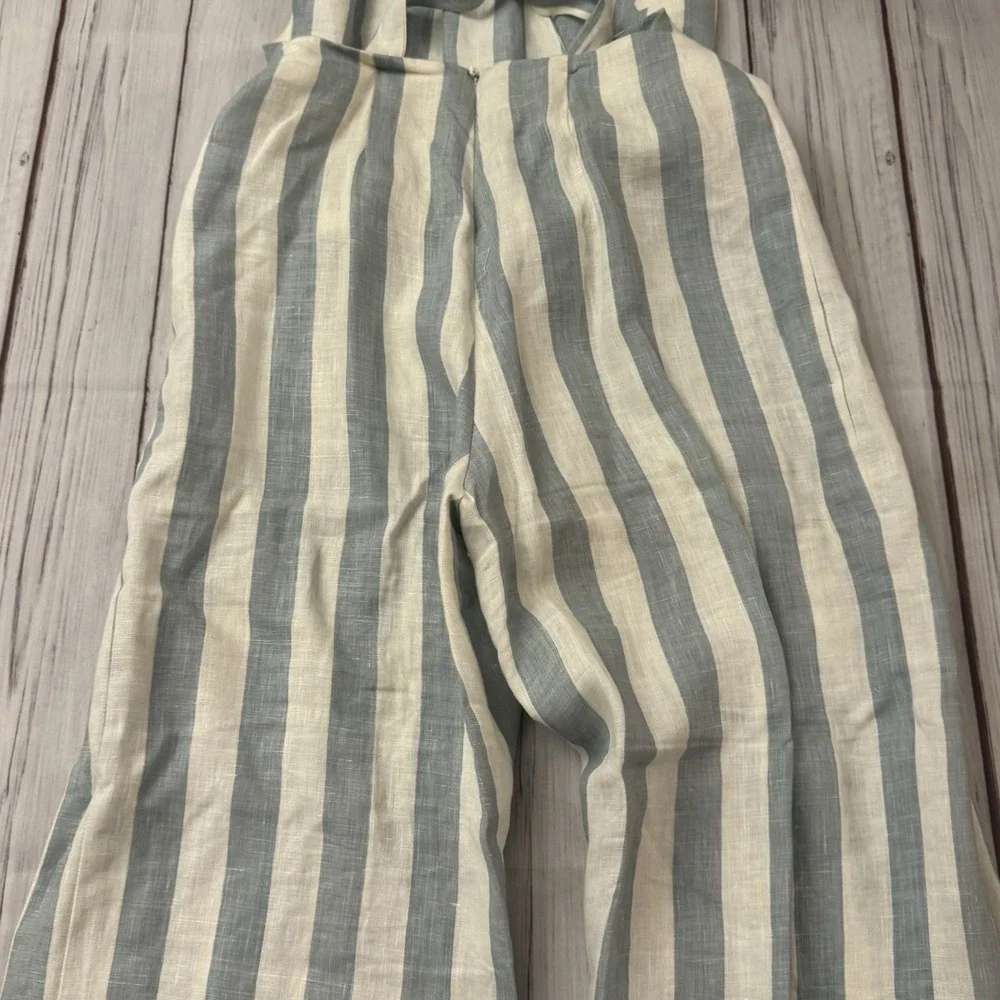 Reformation Striped Blue and Cream Linen-Blend Jumpsuit